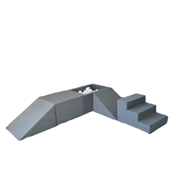 speelset playset ballenbadaccessoires ballenbad ballenbaden ballenbakje foamblokken zachte speelblokken klimblokken moje grijs grey