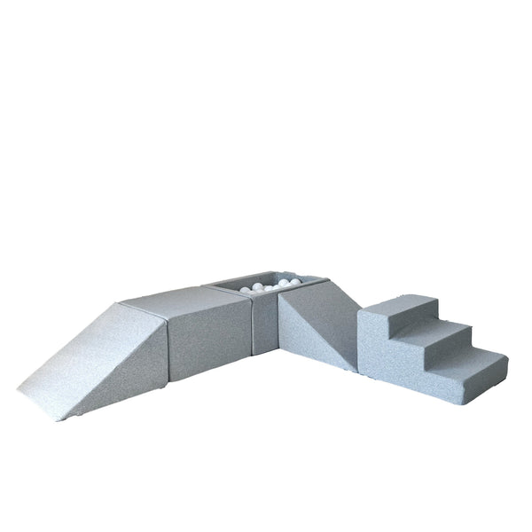 speelset playset ballenbadaccessoires ballenbad ballenbaden ballenbakje foamblokken zachte speelblokken klimblokken moje grijs grey