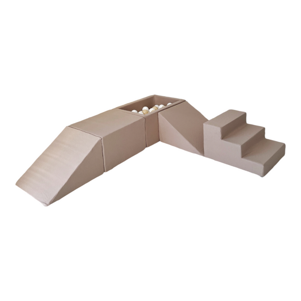 speelset playset ballenbadaccessoires ballenbad ballenbaden ballenbakje foamblokken zachte speelblokken klimblokken moje beige bruin