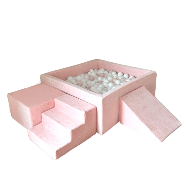 speelset playset ballenbadaccessoires ballenbad ballenbaden ballenbakje foamblokken zachte speelblokken klimblokken moje velvet lichtroze roze pink