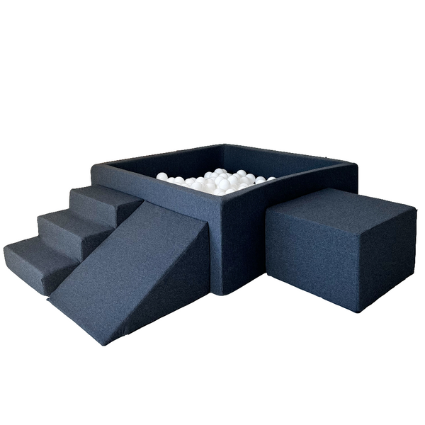 zwart donkergrijs graphite ballenbad ballenbak vierkant vierkante speelset foamblokken zachte playset moje