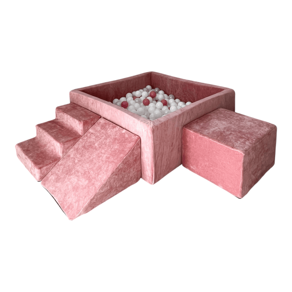 speelset playset ballenbadaccessoires ballenbad ballenbaden ballenbakje foamblokken zachte speelblokken klimblokken moje velvet pink roze donkerroze