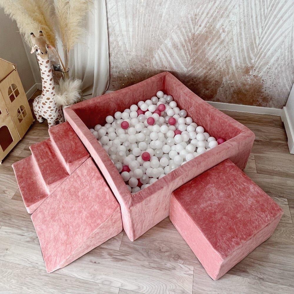 speelset playset ballenbadaccessoires ballenbad ballenbaden ballenbakje foamblokken zachte speelblokken klimblokken moje velvet pink roze donkerroze