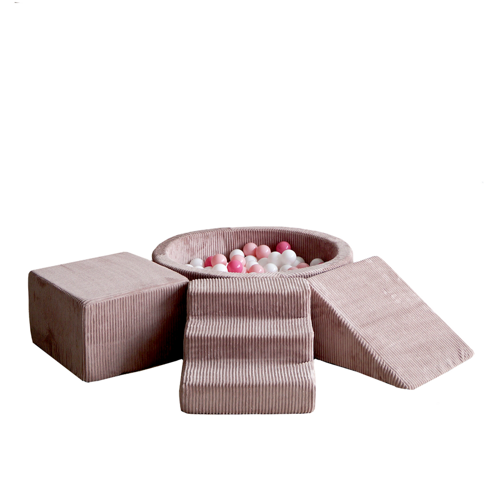 rib velvet roze pink dirty pink oud roze speelblokken zachte blokken foamblokken ballenbad ballenbak accessoires hindernissenparcours moje ballenbadballen ballenbakballen
