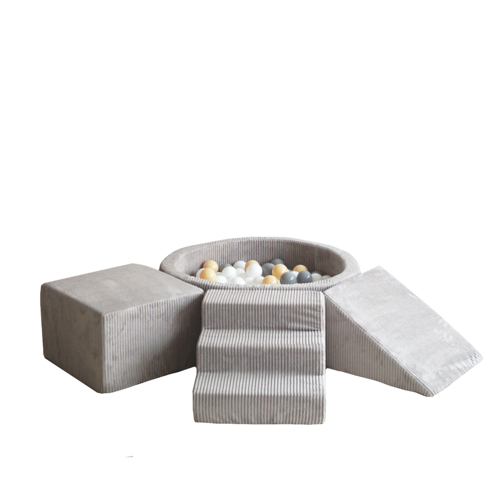 rib ballenbad ballenbak speelset playset foamblokken zachte blokken grijs grey moje ballenbadballen ballenbakballen