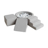 bouclé ballenbad rond met speelelementen foamblokken klimblokken ballenbadaccessoires trapje moje grijs grey