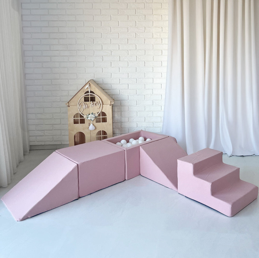 speelset playset ballenbadaccessoires ballenbad ballenbaden ballenbakje foamblokken zachte speelblokken klimblokken moje roze pink