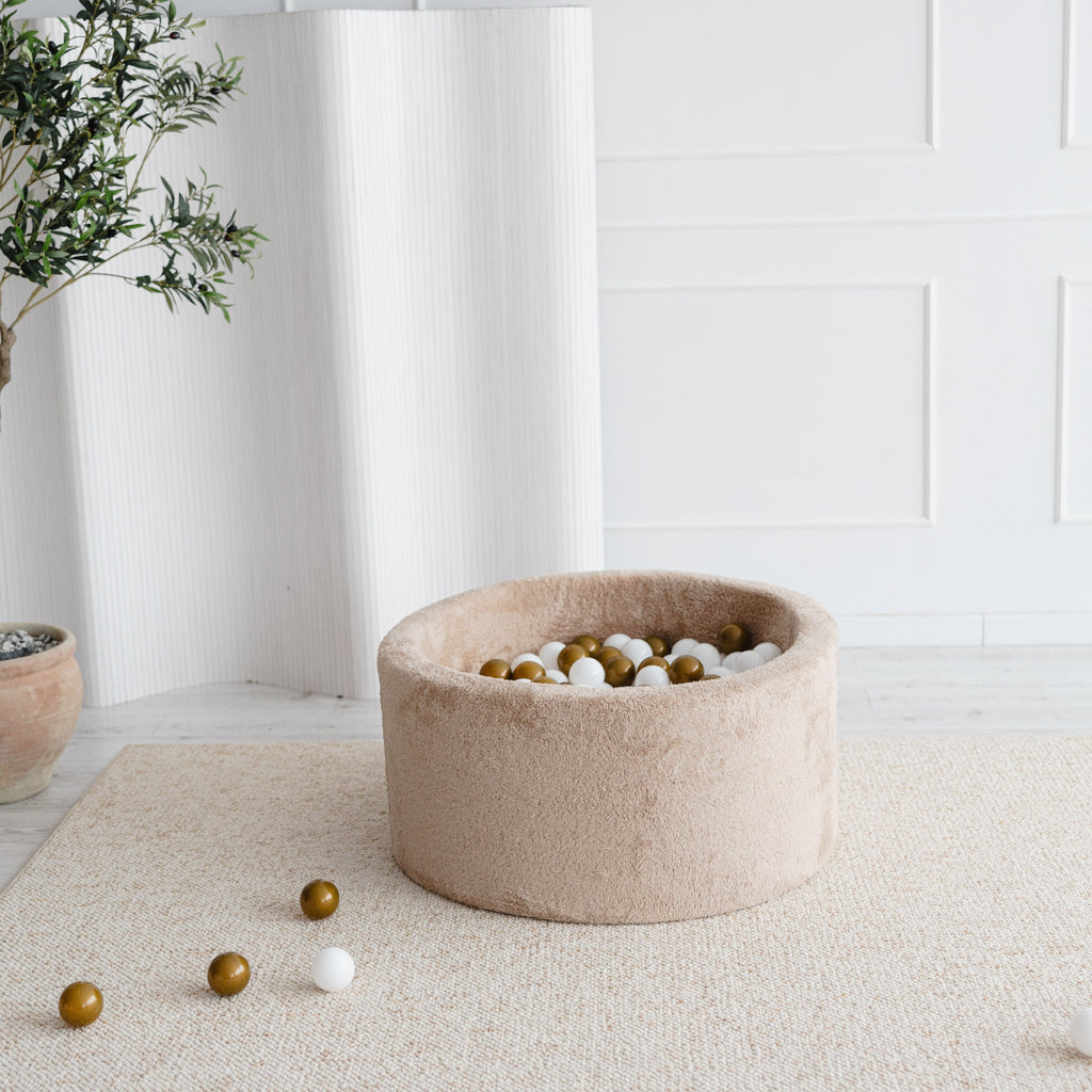 ballenbad ballenbak rond teddy beige bruin moje 40 cm hoog teddystof