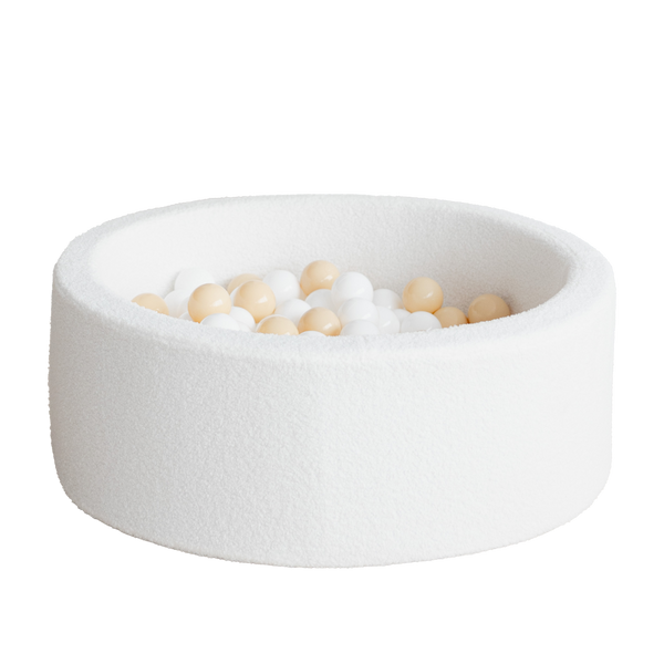 bouclé boucle white wit ballenbad ballenbak ballenbadballen ballenbakballen rond 30 hoog moje