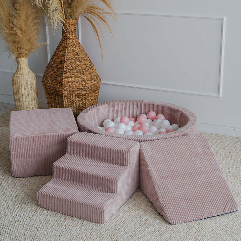 rib velvet roze pink dirty pink oud roze speelblokken zachte blokken foamblokken ballenbad ballenbak accessoires hindernissenparcours moje ballenbadballen ballenbakballen