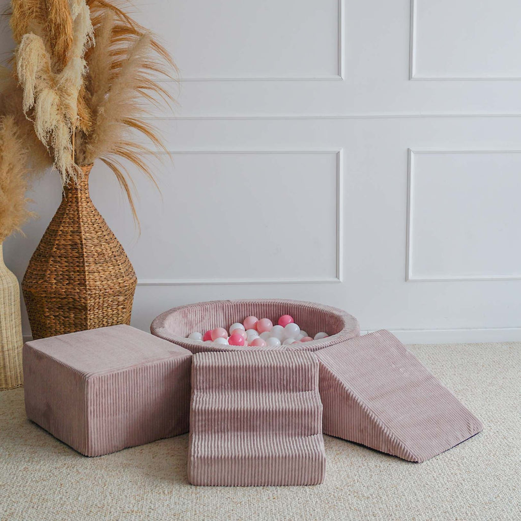 rib velvet roze pink dirty pink oud roze speelblokken zachte blokken foamblokken ballenbad ballenbak accessoires hindernissenparcours moje ballenbadballen ballenbakballen