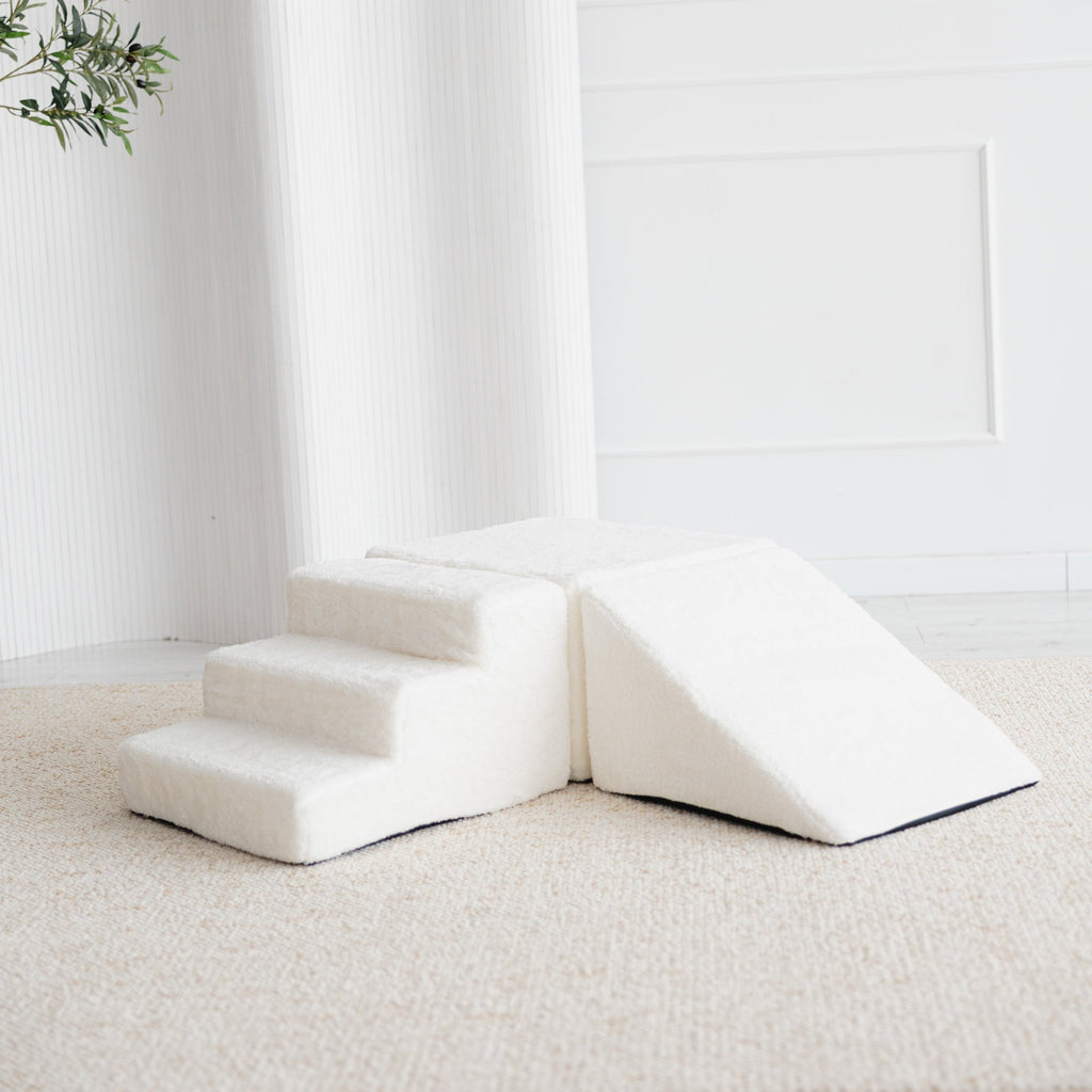 Speelelementen teddy stof white foam blokken ballenbad wit