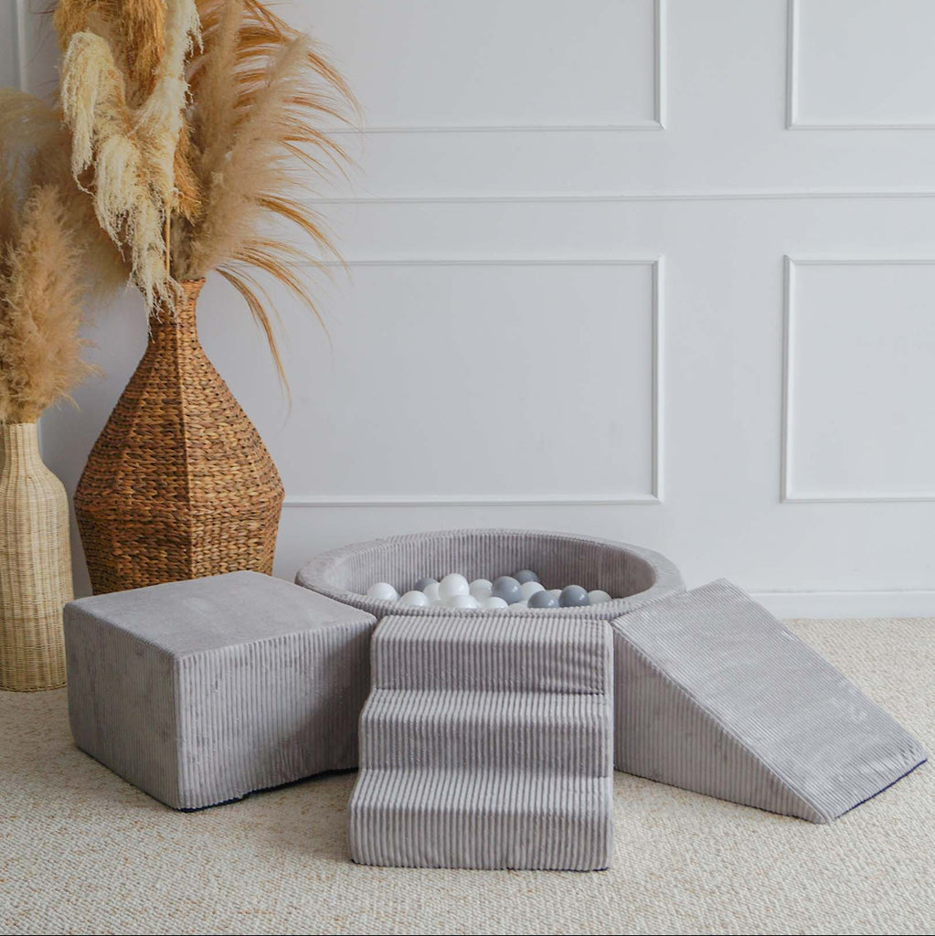 rib ballenbad ballenbak speelset playset foamblokken zachte blokken grijs grey moje ballenbadballen ballenbakballen
