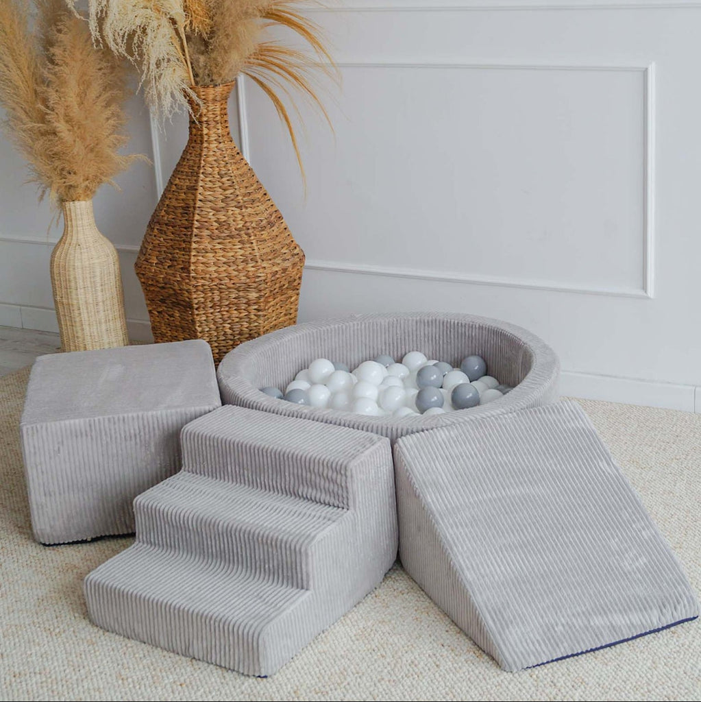 rib ballenbad ballenbak speelset playset foamblokken zachte blokken grijs grey moje ballenbadballen ballenbakballen