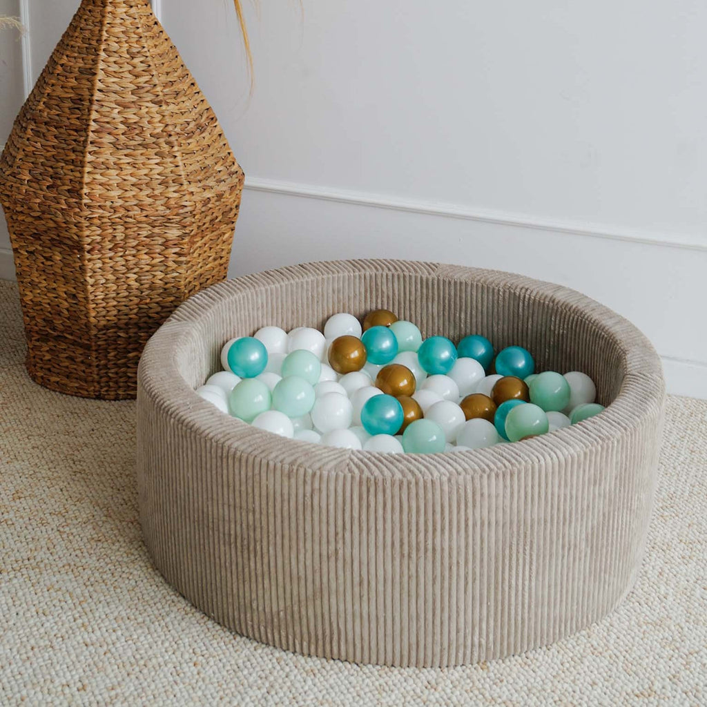ballenbad rond ronde ballenbak moje rib dark beige bruin ballenbadballen ballenbakballen 