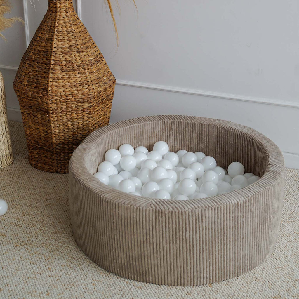 ballenbad rond ronde ballenbak moje rib dark beige bruin ballenbadballen ballenbakballen 
