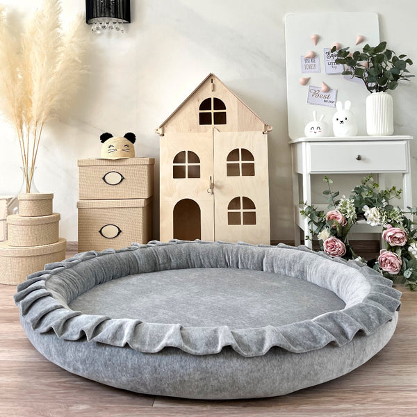 playnest speelnest speelmat babymat babyspeelkleed ronde speelmat grijs grey moje 