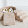 ballenbad ballenbak 3 elementen foam blokken trapje driehoek kubus teddy stof beige moje ballenbadballen ballenbakballen