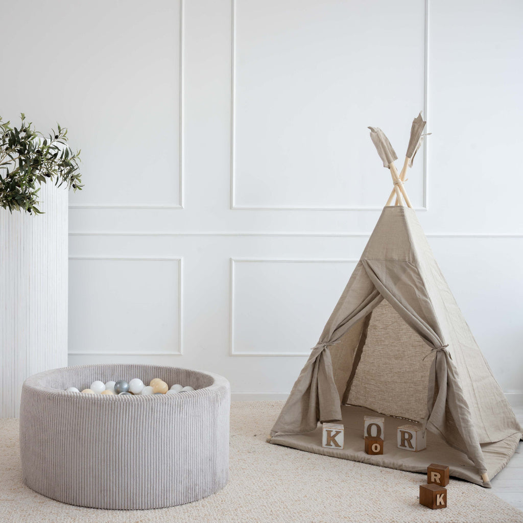 ronde ballenbak ballenbad rib Corduroy grijs grey moje rond ballenbadballen ballenbakballen