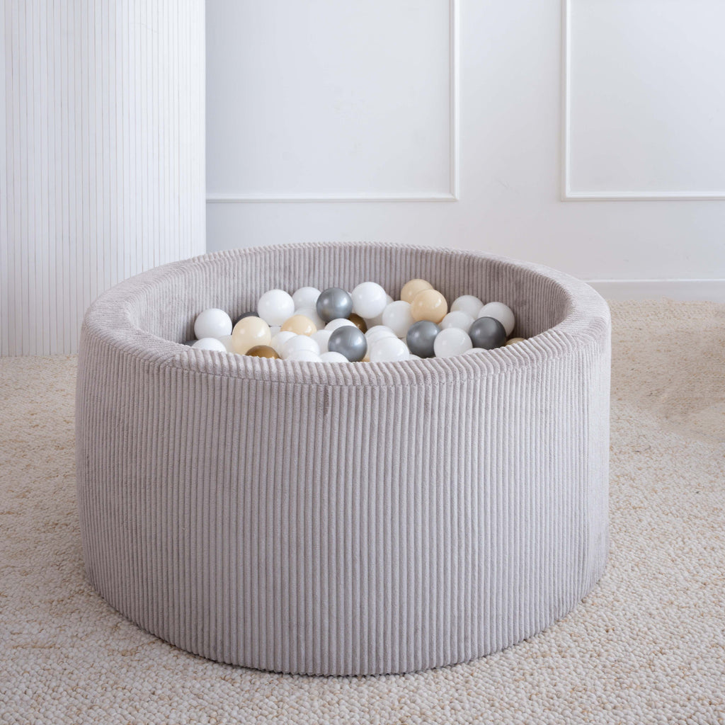ronde ballenbak ballenbad rib Corduroy grijs grey moje rond ballenbadballen ballenbakballen