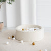 bouclé boucle cream ecru beige ballenbad ballenbak ballenbadballen ballenbakballen rond 30 hoog moje