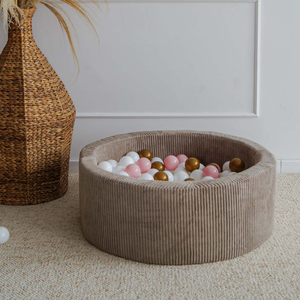 ballenbad rond ronde ballenbak moje rib dark beige bruin ballenbadballen ballenbakballen 