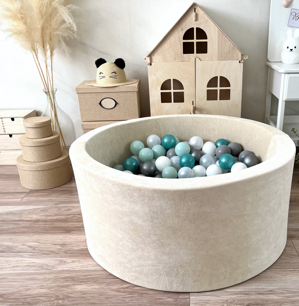 soft velvet beige ballenbad ballenbak moje ecru velours rond 40 cm hoog 